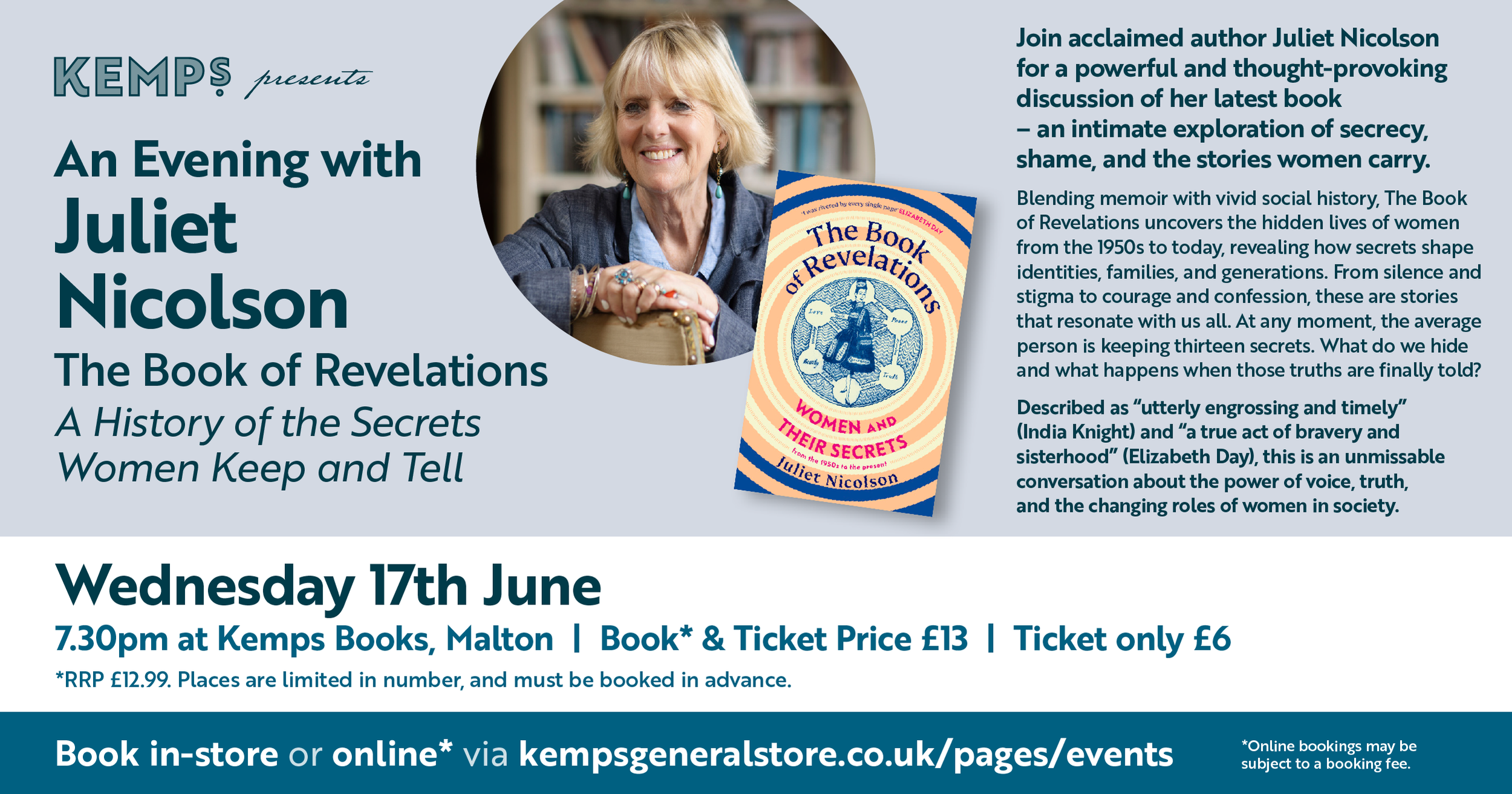 Kemps presents: An Evening with Juliet Nicolson - “The Book of Revelations”