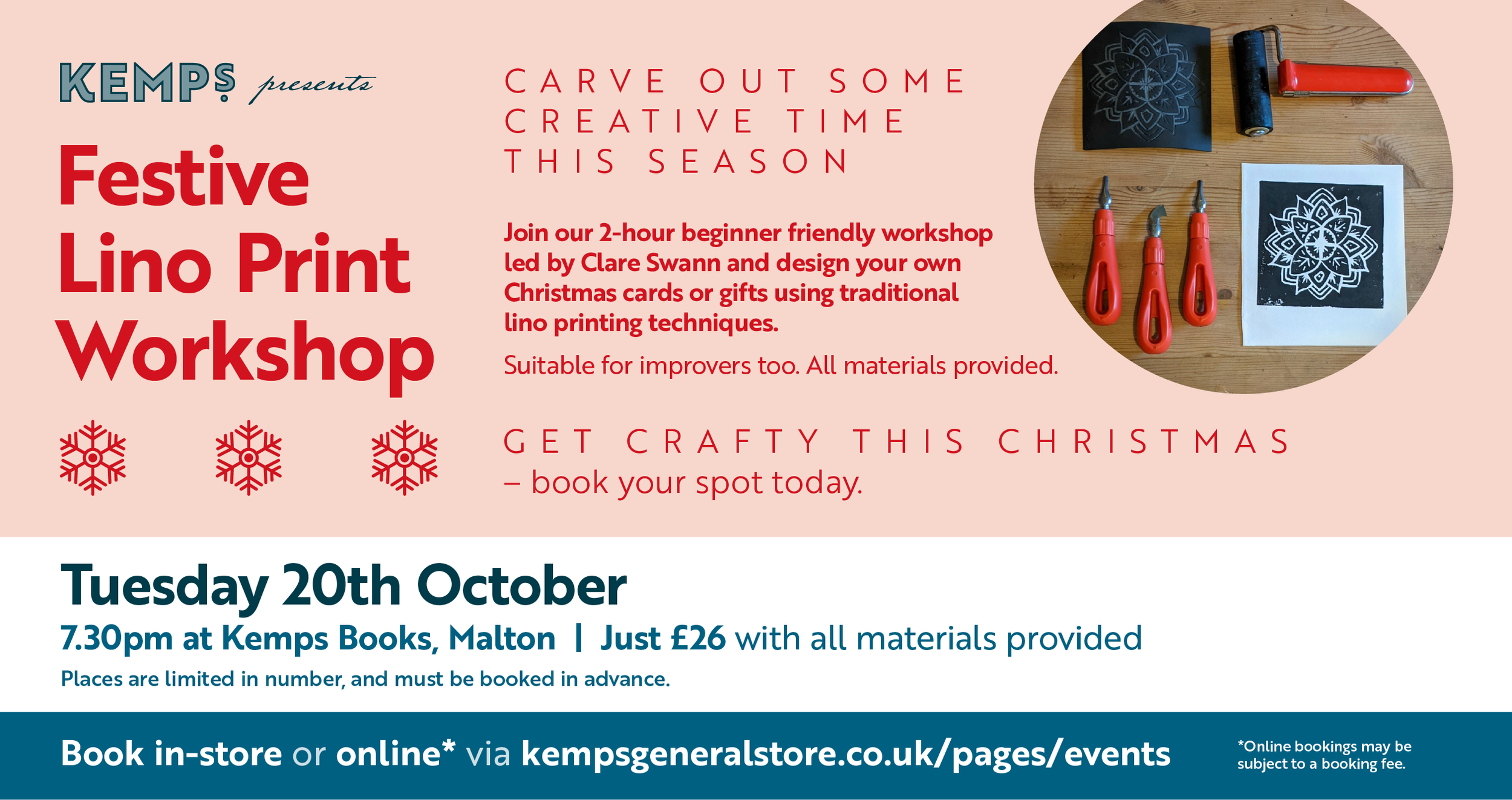 Kemps Bookshop presents: Festive Lino Print Workshop