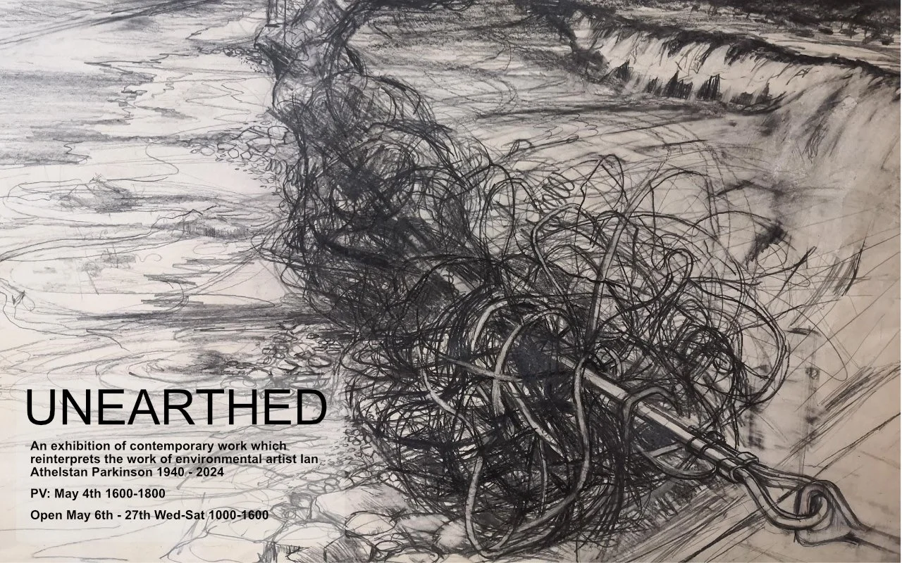 A pencil sketch of a shorline by late artist I.A. Parkinson