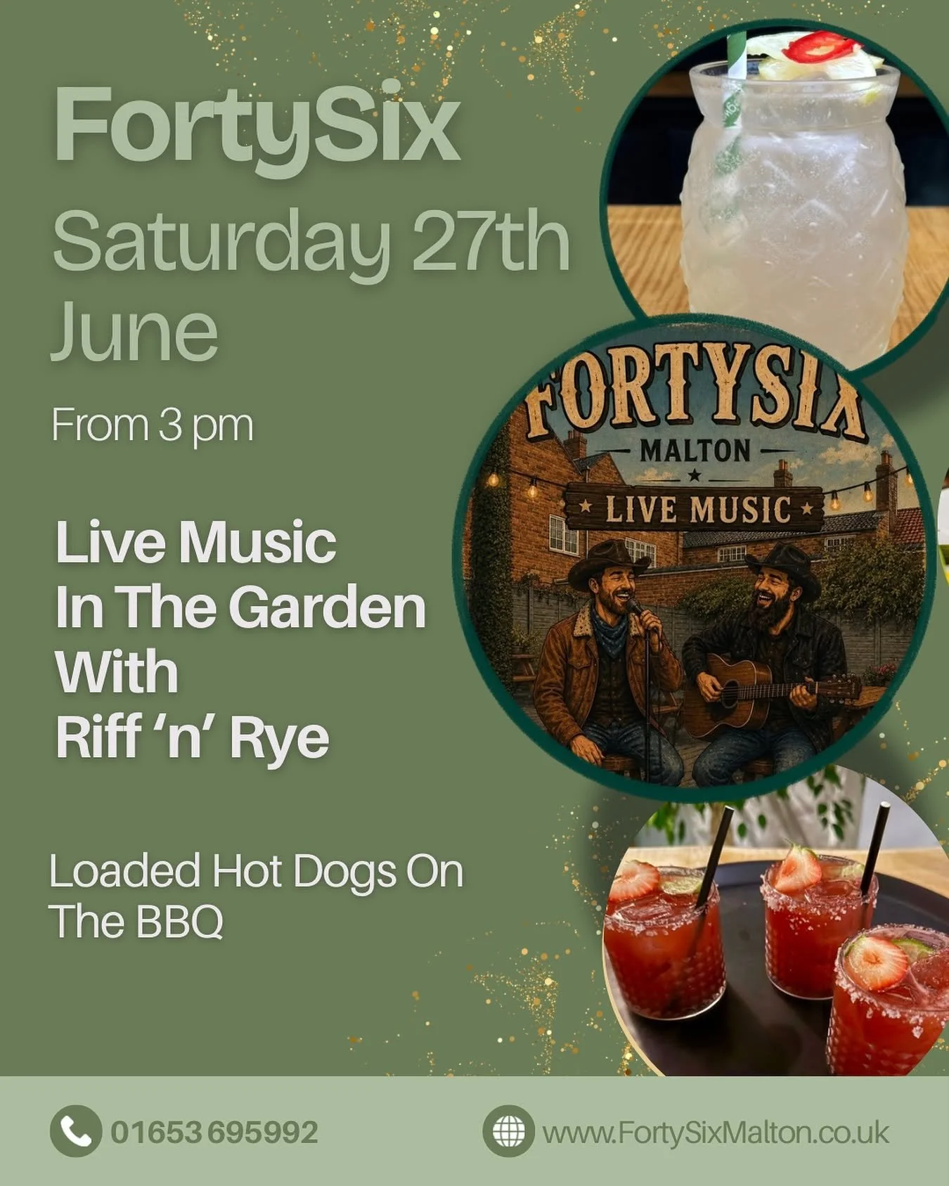 Poster advertising the live music afternoon/evening at Forty-Six