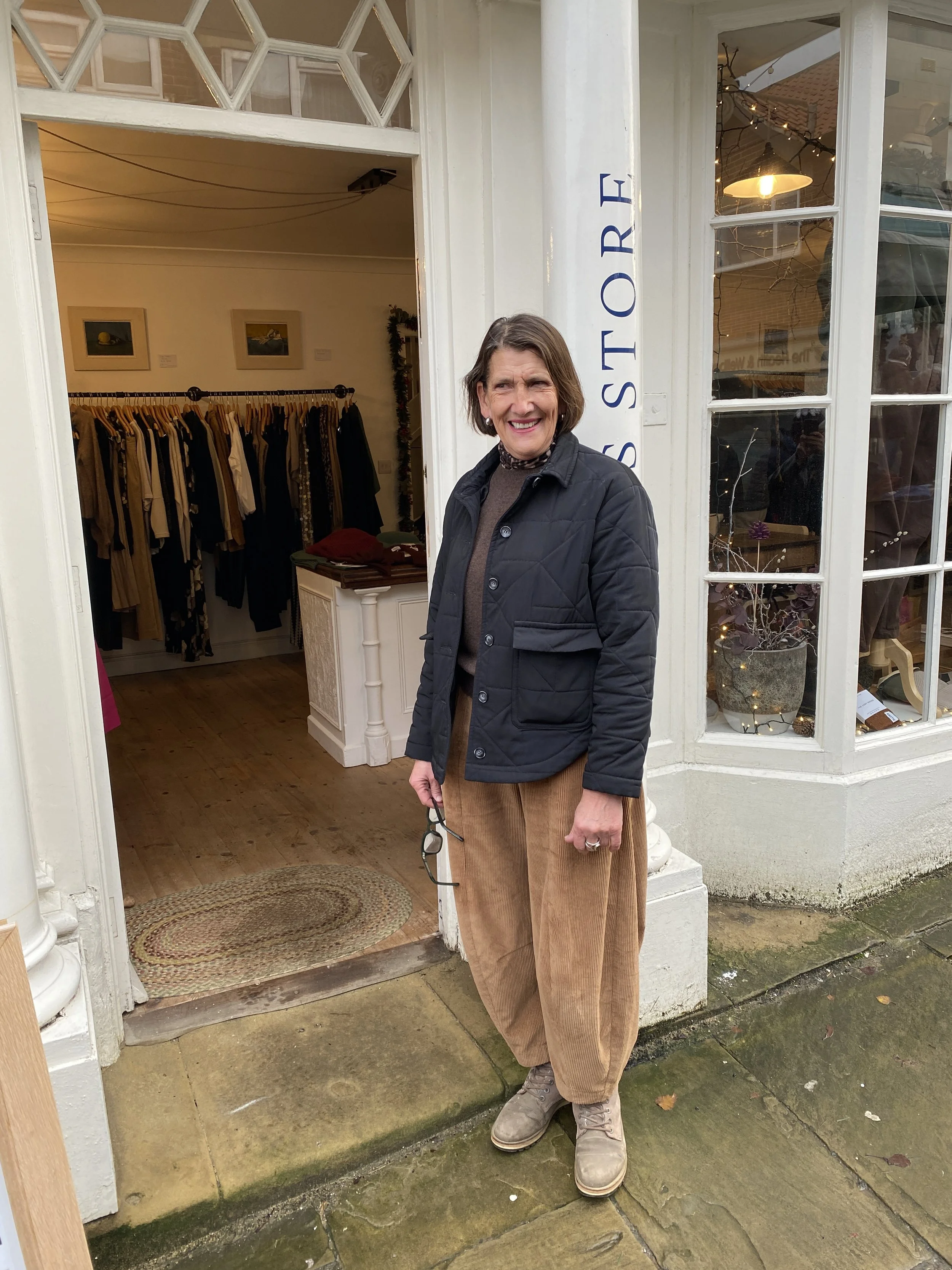 Sally Hindle, the shop owner, stood outside Bias Stores in Malton, North Yorkshire