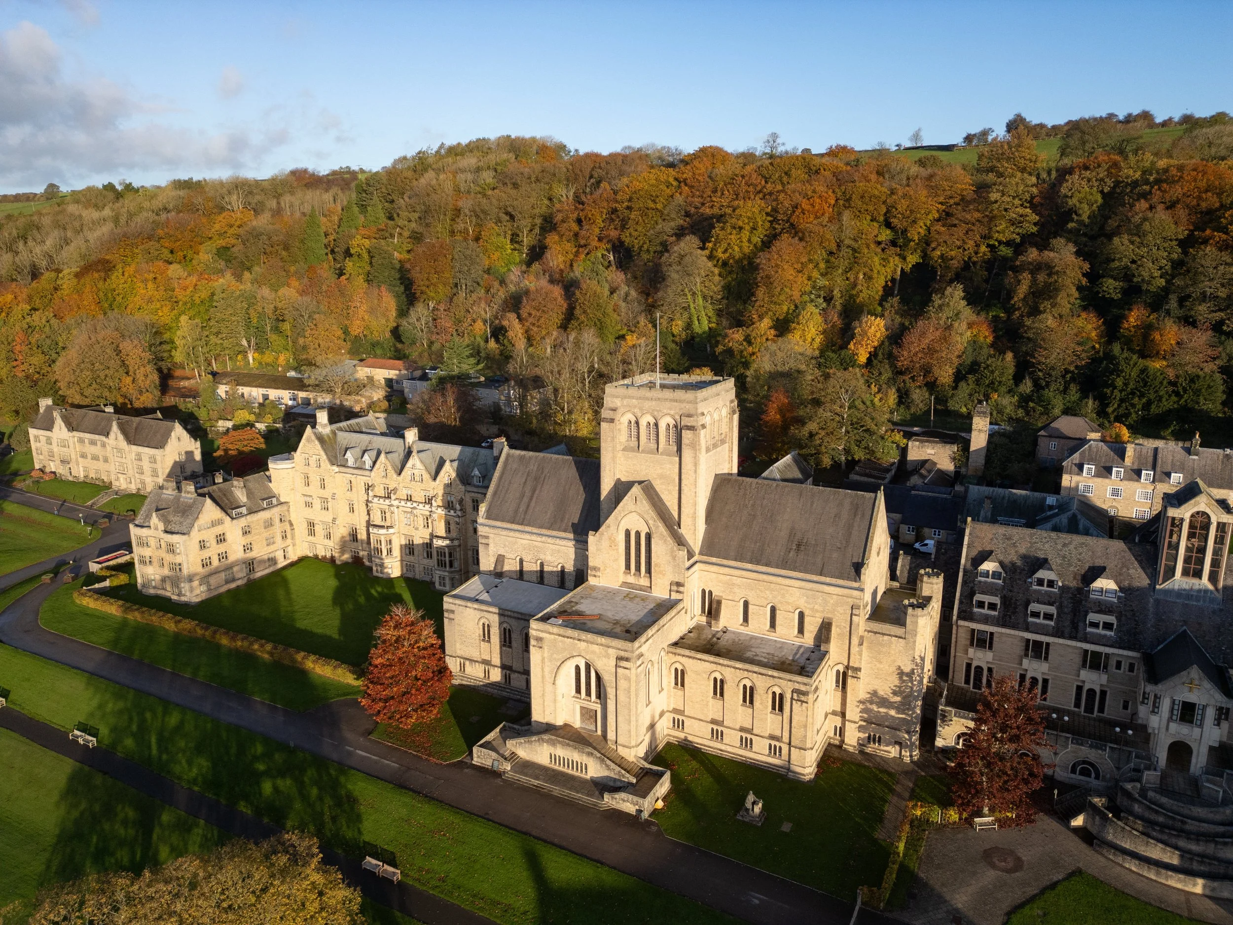 a birds eye view of Ampleforth Abbey