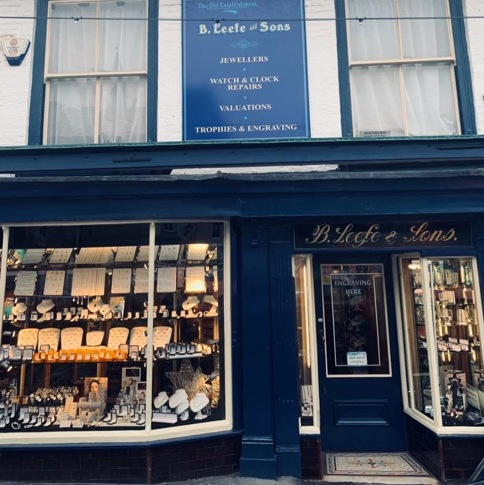 The shop front of Leefe's Jewellers on the Market Place in Malton, North Yorkshire.