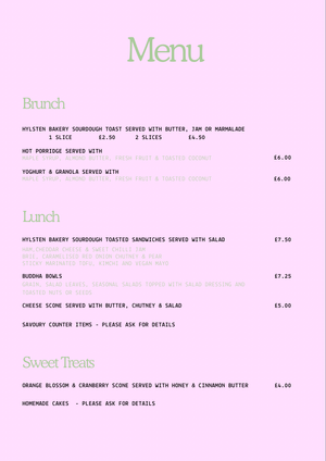 Menu — The Hummingbird