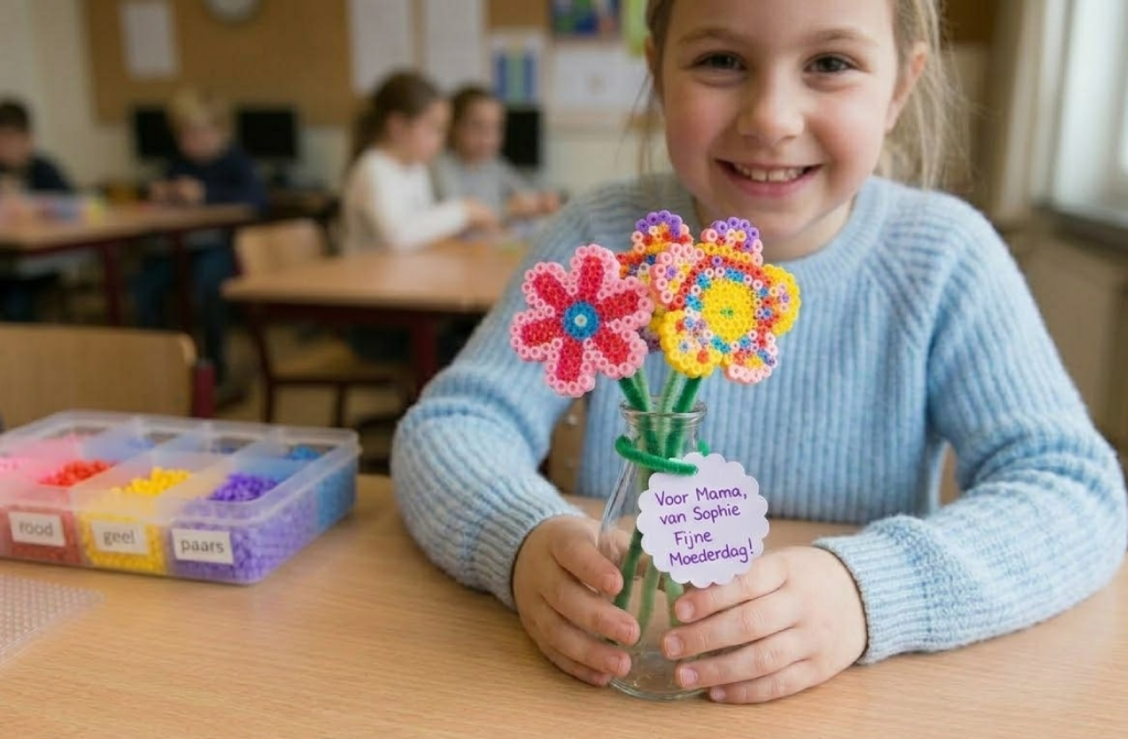 Bloemen van strijkkralen maken voor Moederdag kado