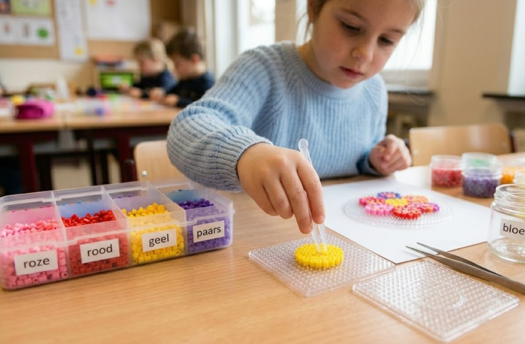 Bloemen van strijkkralen maken voor Moederdag hart maken