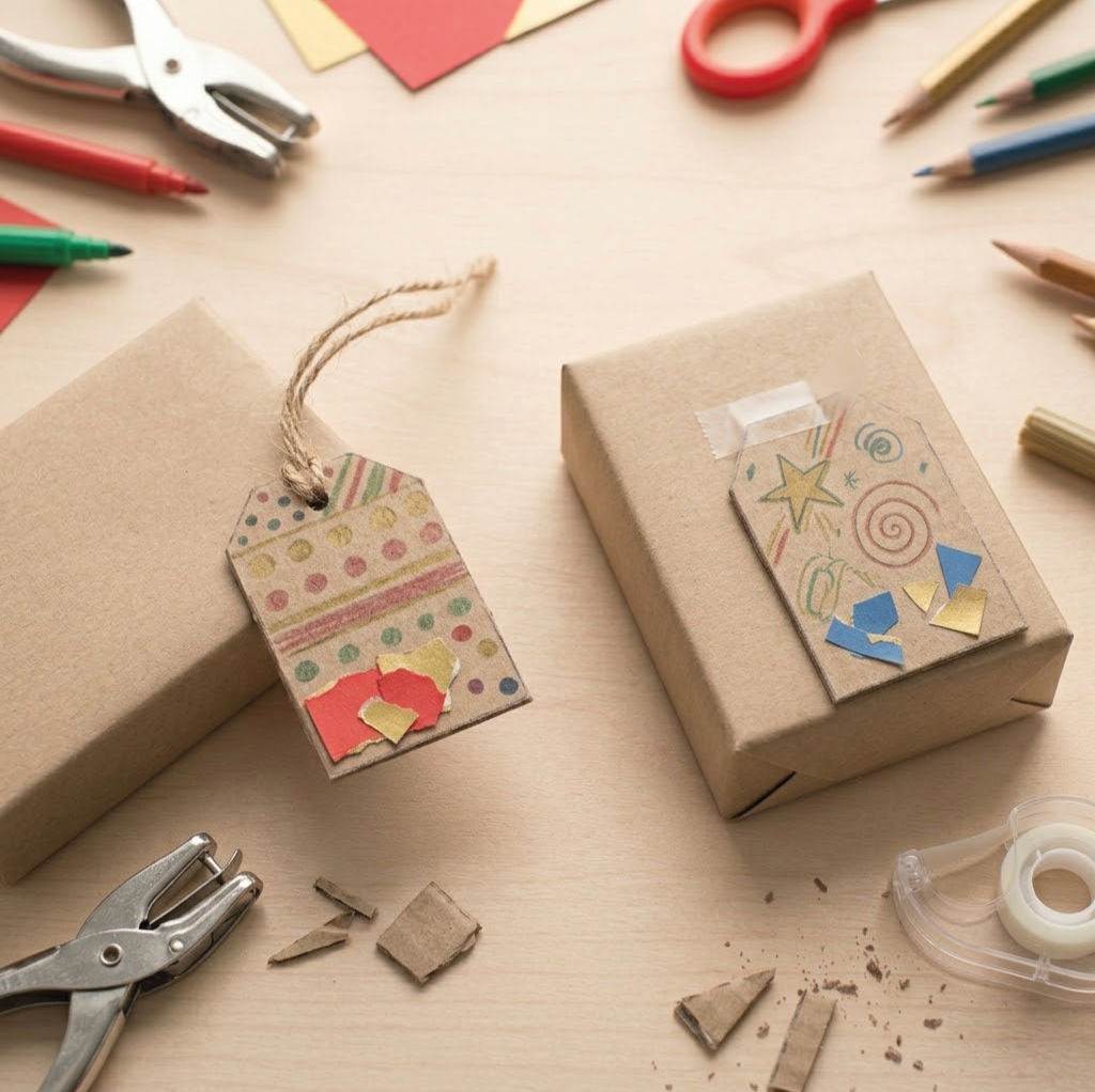 Plak het label op het cadeau