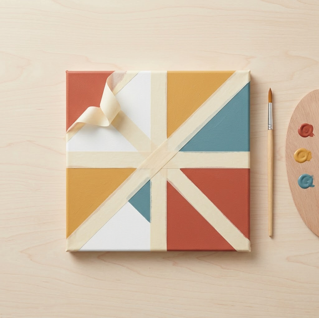 Geometrisch patroon met schilderstape acrylverf voor kinderen