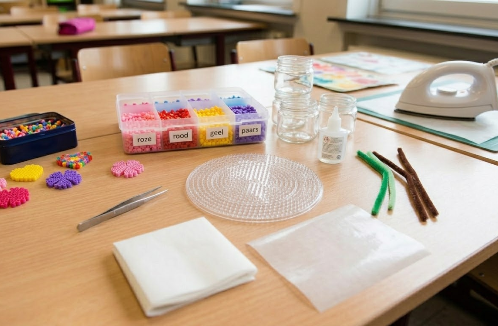 Bloem van strijkkralen knutselen voor Moederdag benodigheden