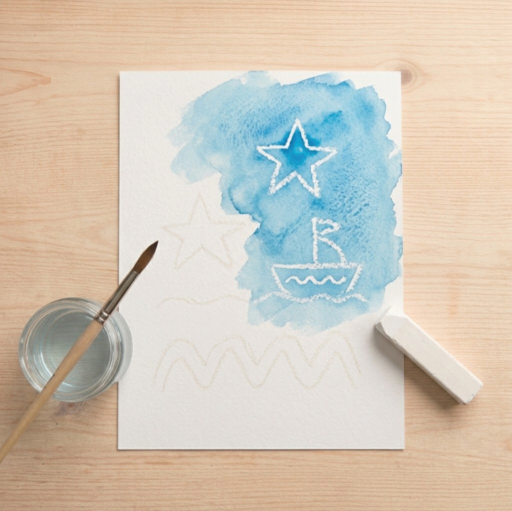 Wax resist met waterverf
