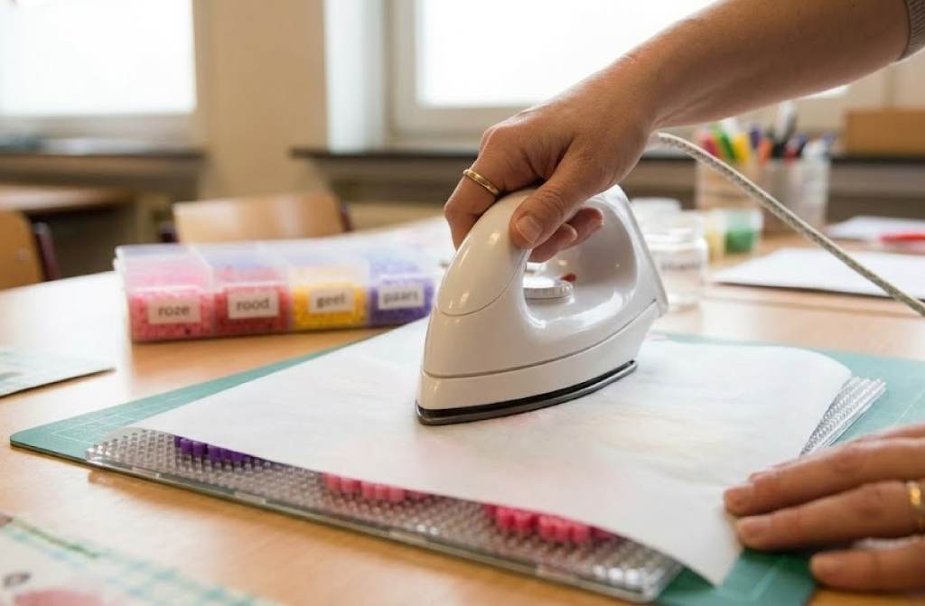 Bloemen van strijkkralen maken voor Moederdag strijken