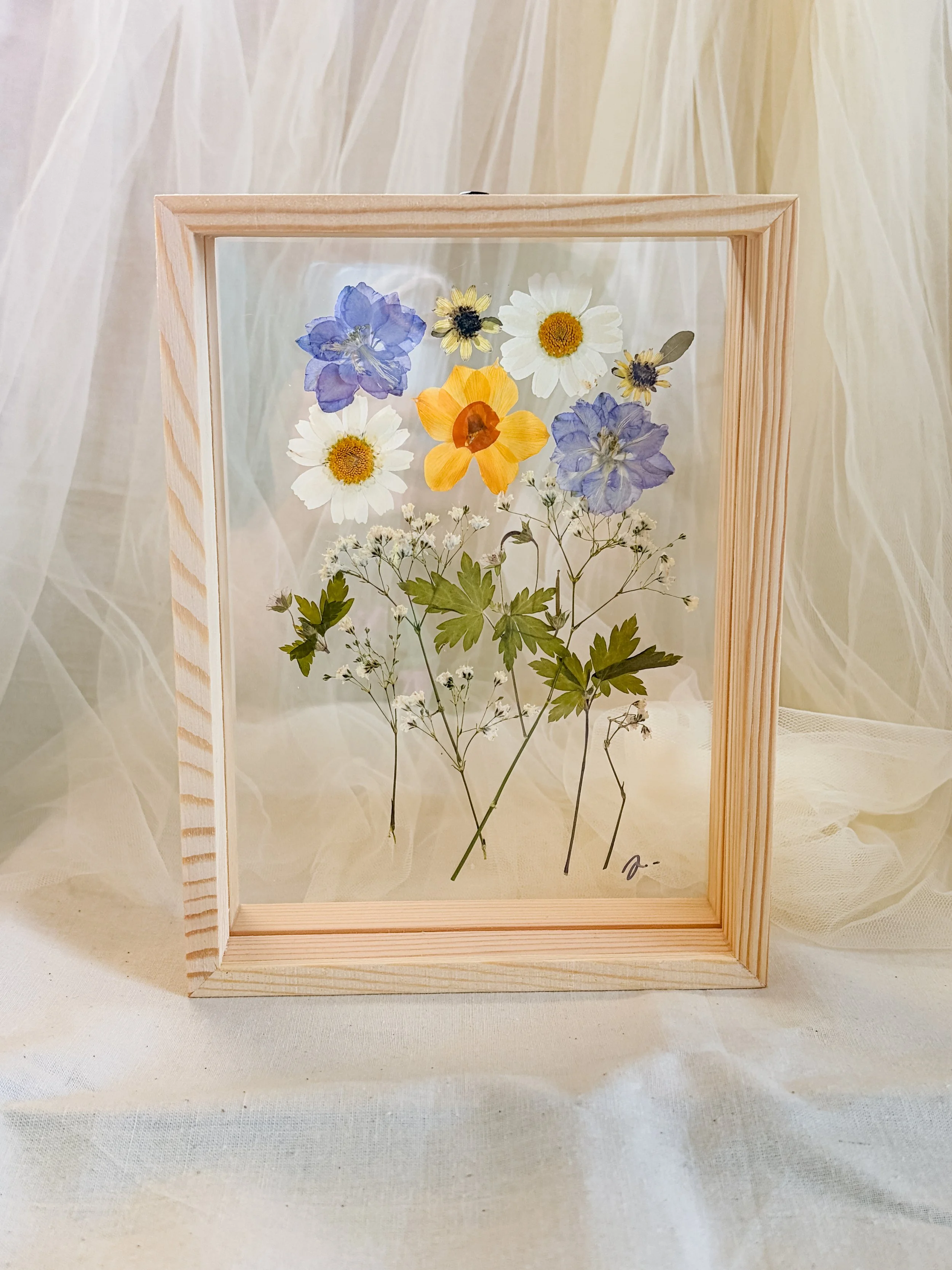 pressed yellow daffodil and baby breath.JPG