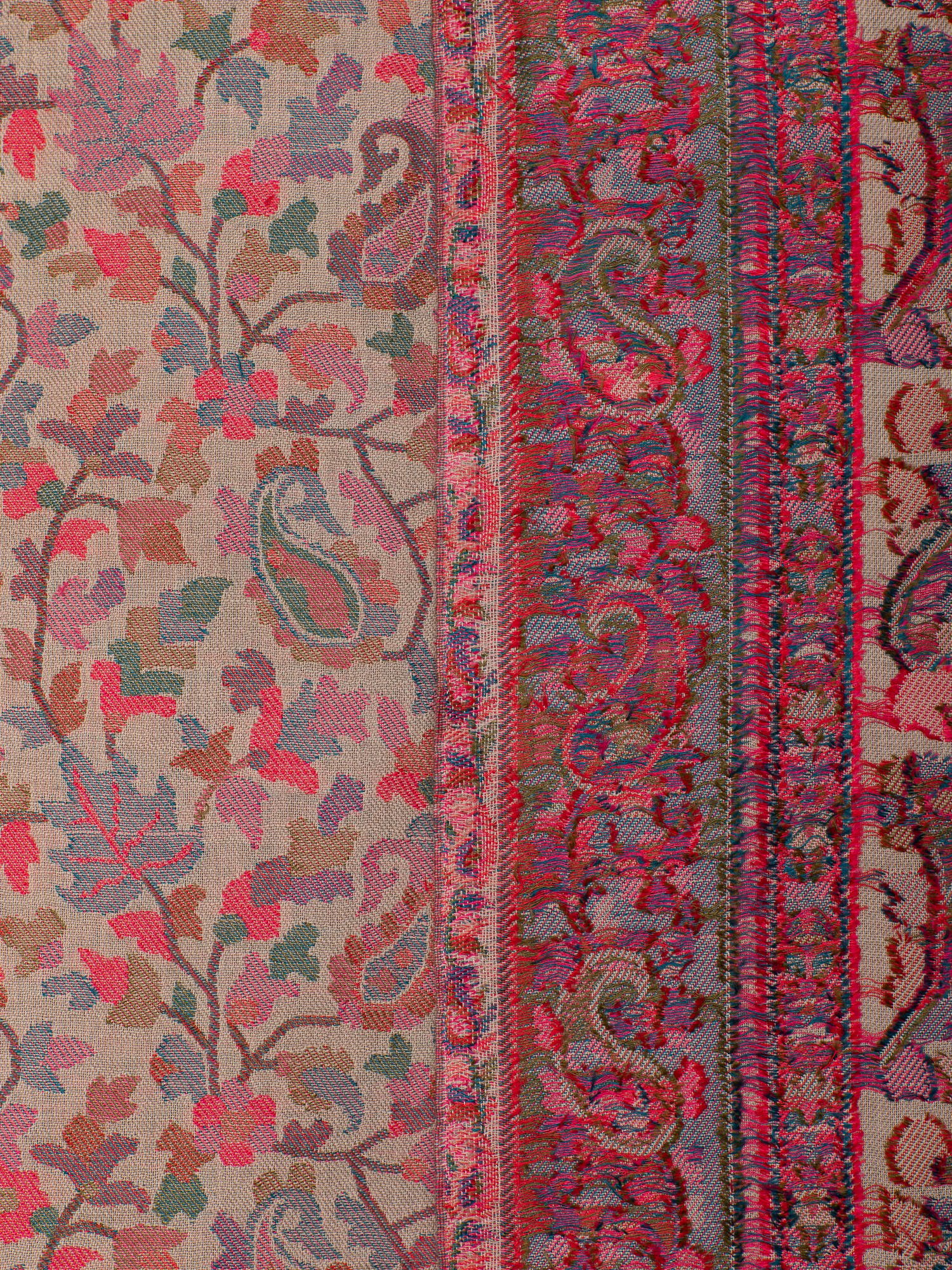 Echarpe beige Kalamkari Yakwool