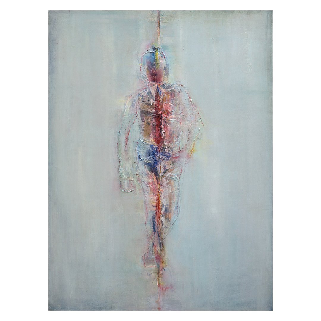 disjointed oil painting of a man running