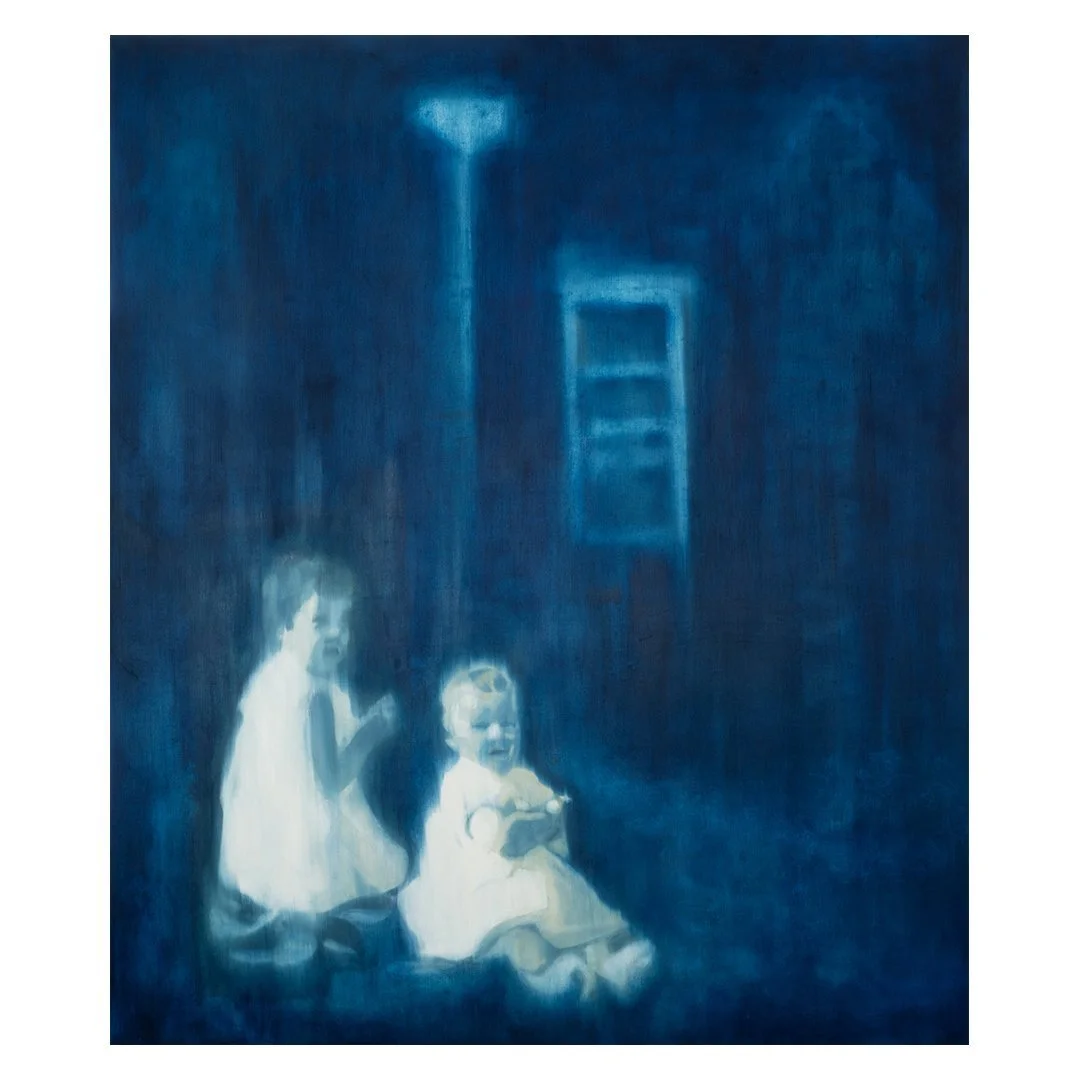large oil painting of two seated children