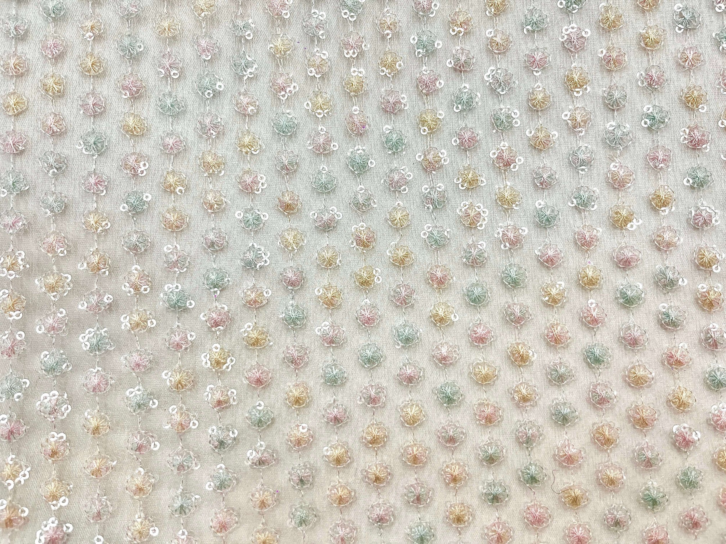 Multicolored embroidered tulle with sequin-zoom motifs