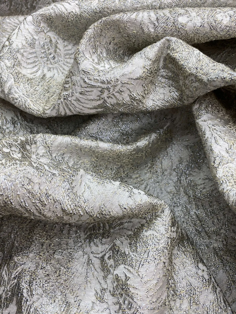 Tissu Soie Brocart Jacquard Italien Premium - Motif Papillons Tissés - 50x86 Cm - Neuf