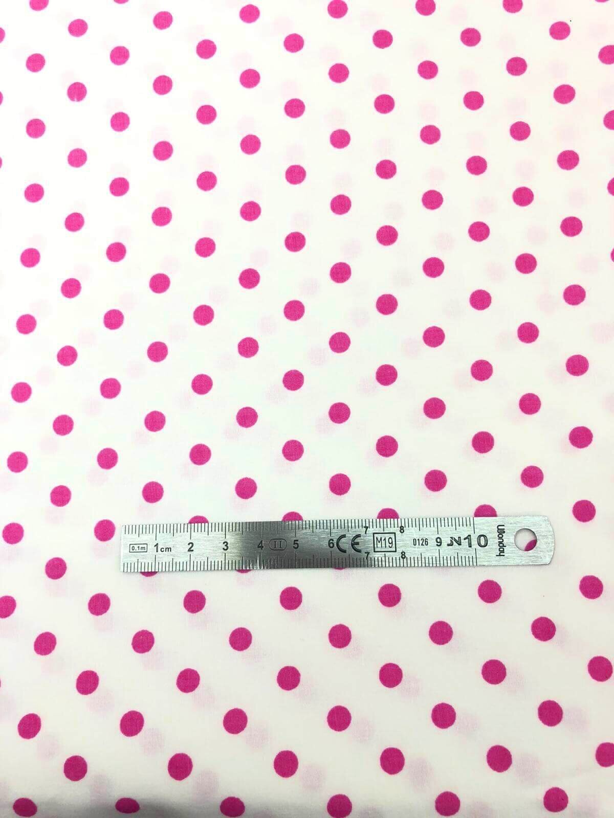 Coupon tissu popeline coton imprimé pois rose - zoom mesure