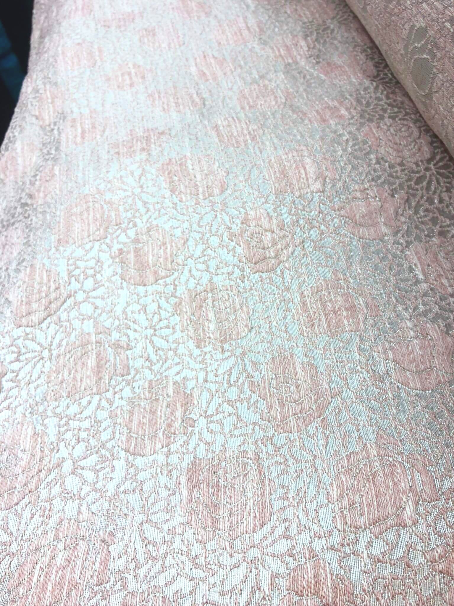 tissu Brocart soie rose et argent - rouleau