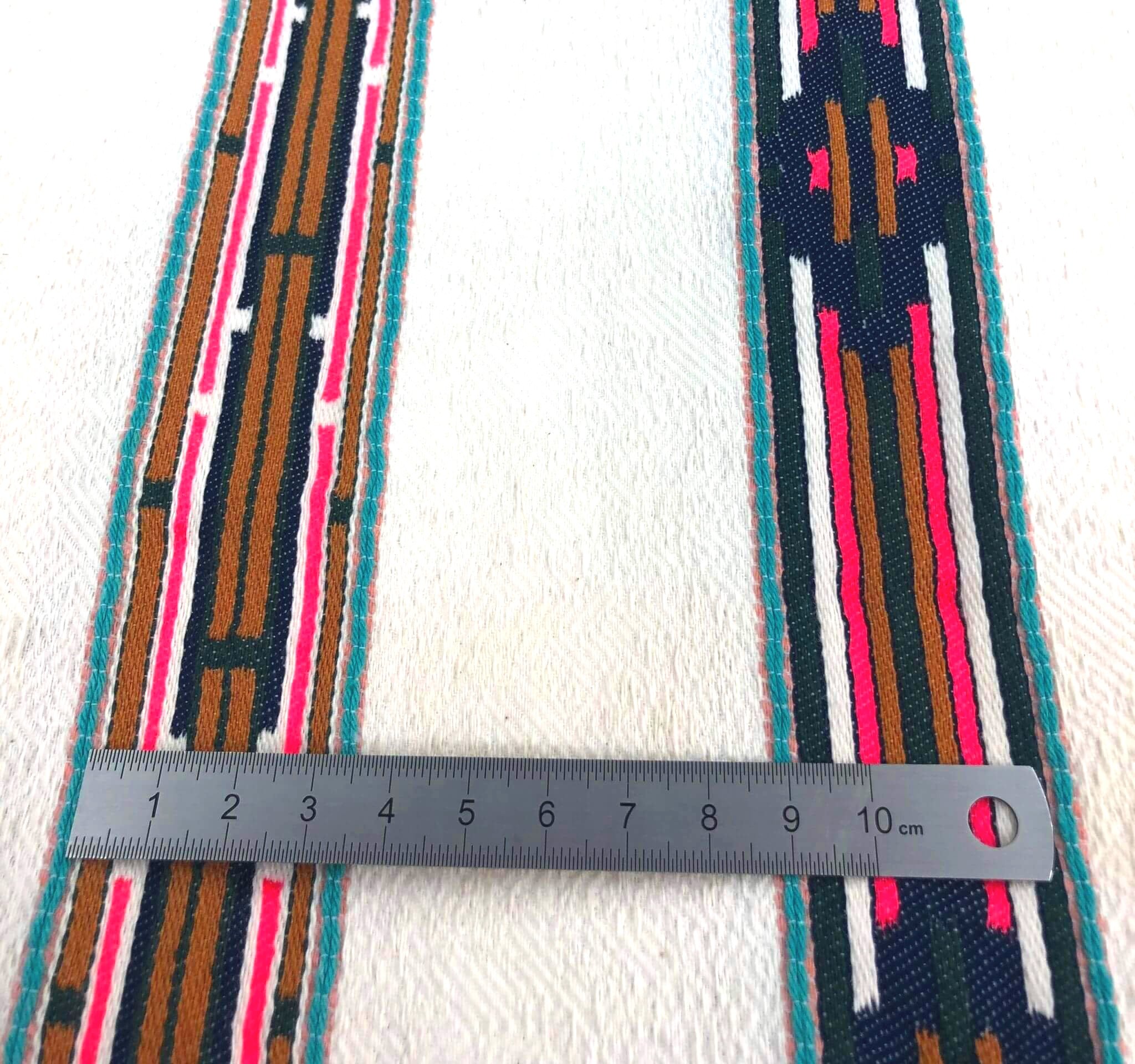 Strip embroidered ecru cotton fabric - measurements