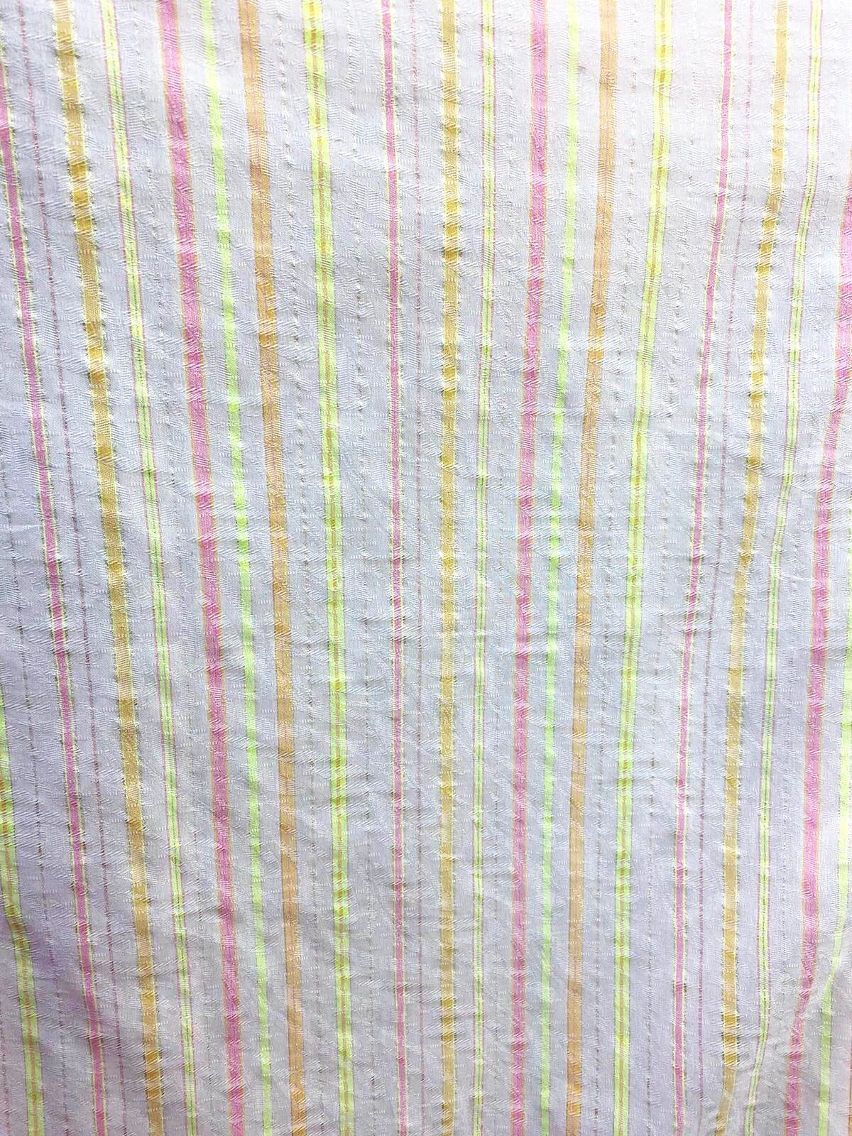 Coupon tissu jacquard de coton écru à rayures or, jaunes et roses