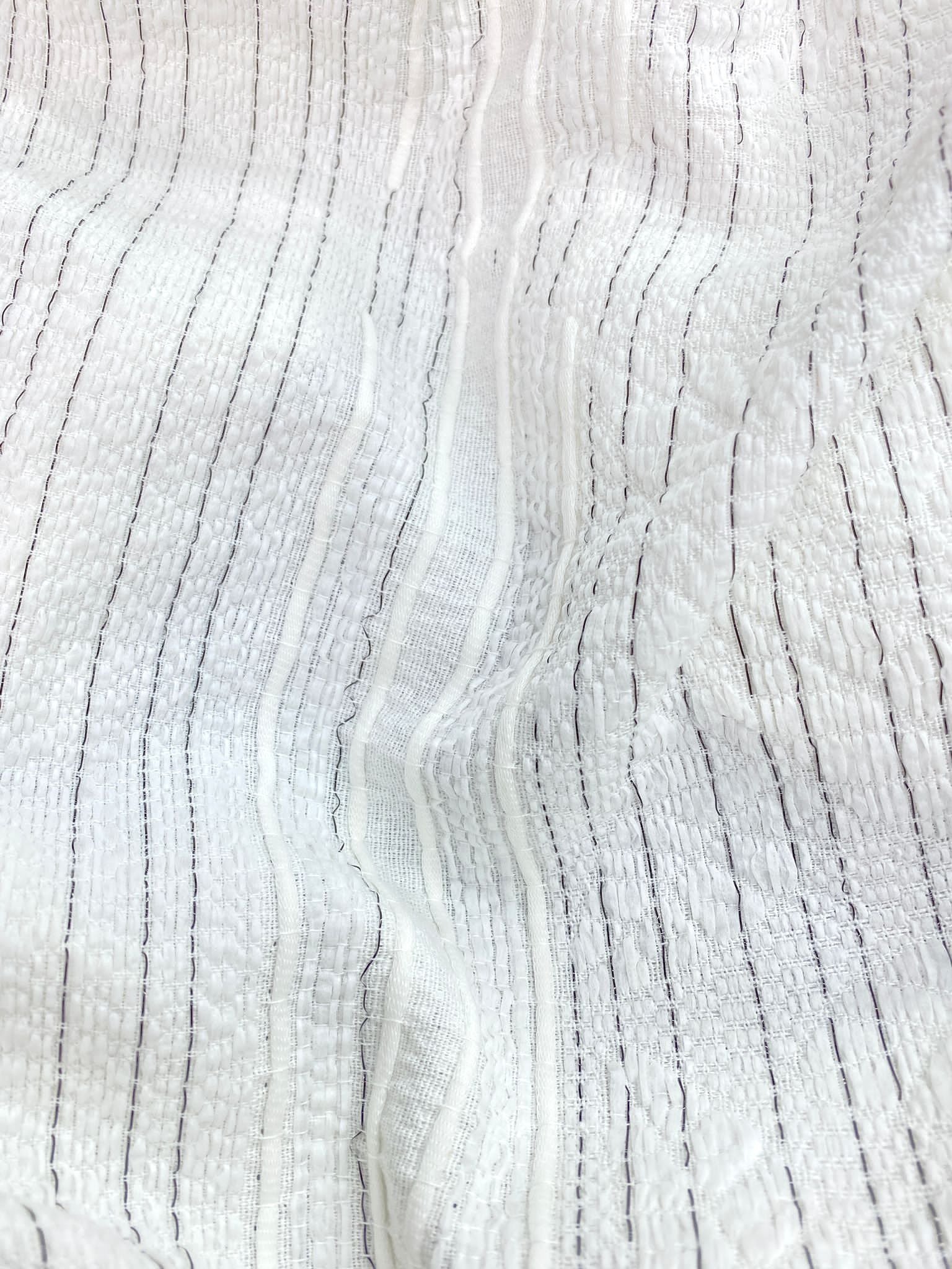 Tweed fabric white cotton stripes - zoom