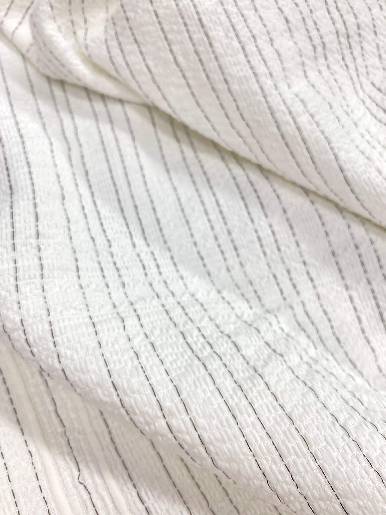 white cotton tweed fabric with stripes