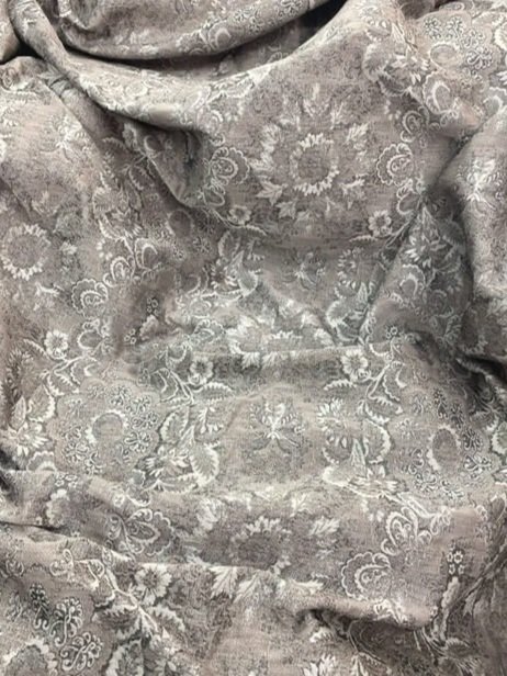 grey and white wool brocade fabric - draped