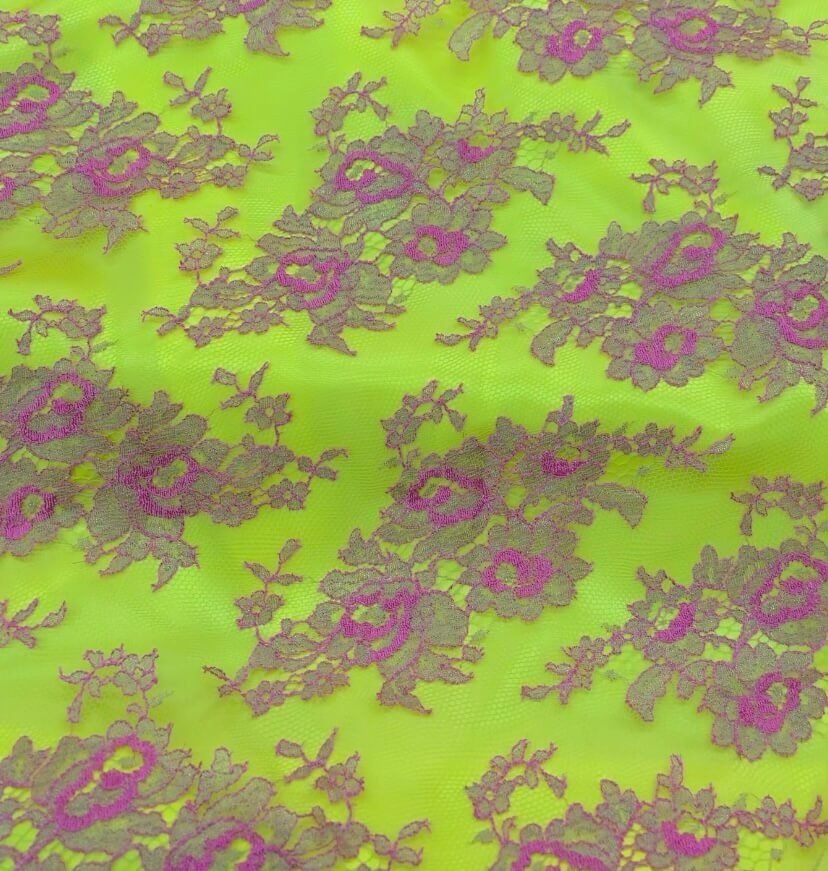 Fuchsia yellow and gold Calais lace