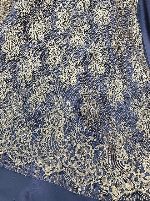 Navy blue and gold Calais lace
