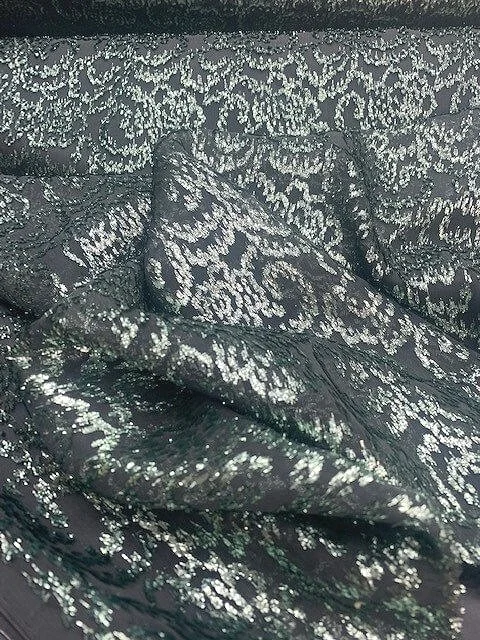Tissu Soie Sauvage Gris Métal - Motif Dévoré Velours Noir - Au Mètre (France)