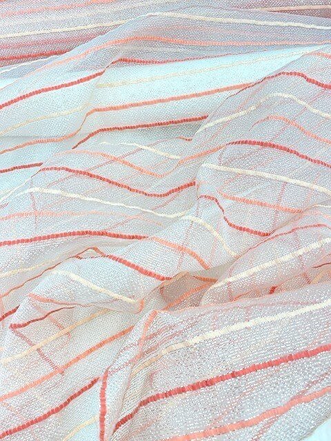 tissu Organza à rayures écru et orange - drapé
