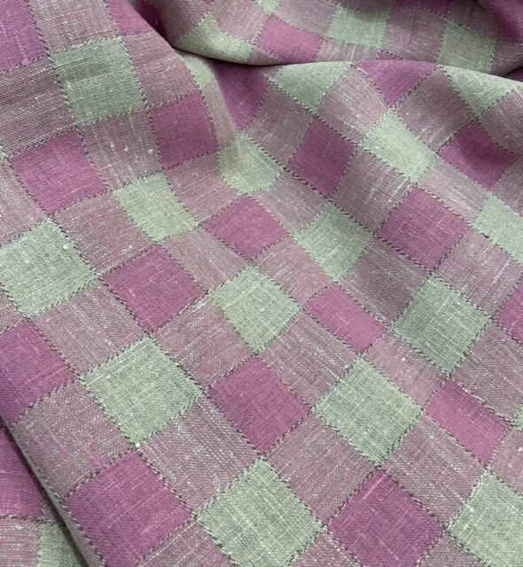 Coupon De Tissu Carreaux Violet Et Vert - 38 X 108 Cm - Coton Neuf - Fabriqué En France