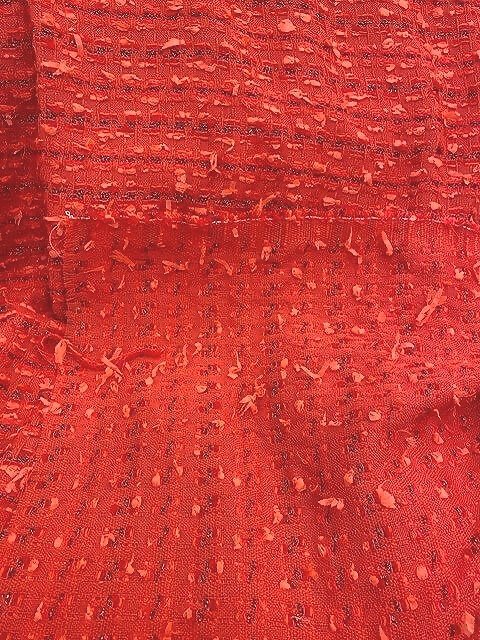 Tissu Tweed de coton et laine à carreaux rouge coquelicot - double face