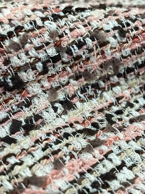 tissu Tweed viscose marron rose blanc - zoom motifs