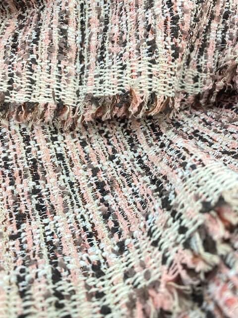 tissu tweed viscose marron rose blanc - double face