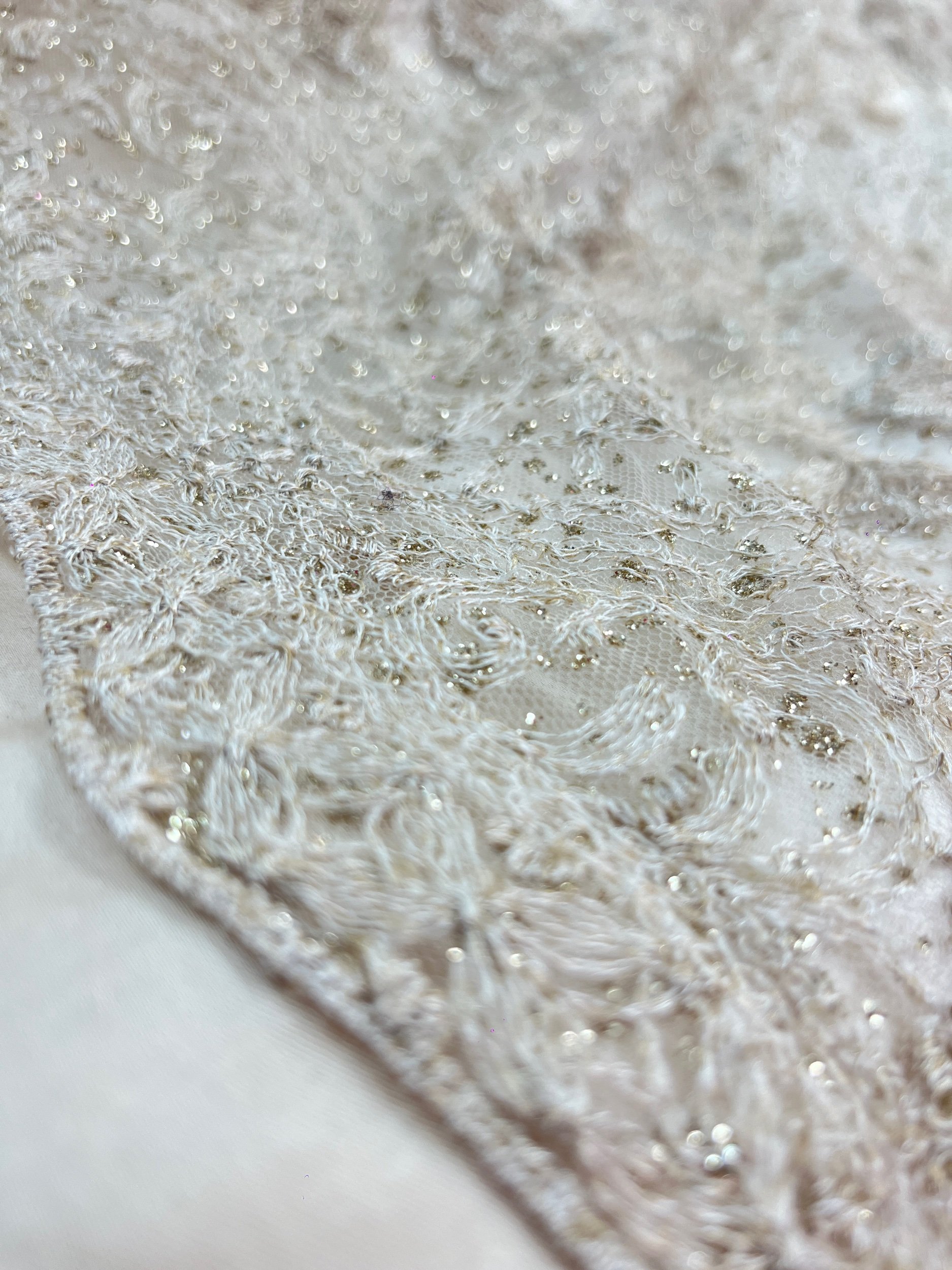 Tulle blanc cassé brodé pailleté-zoom