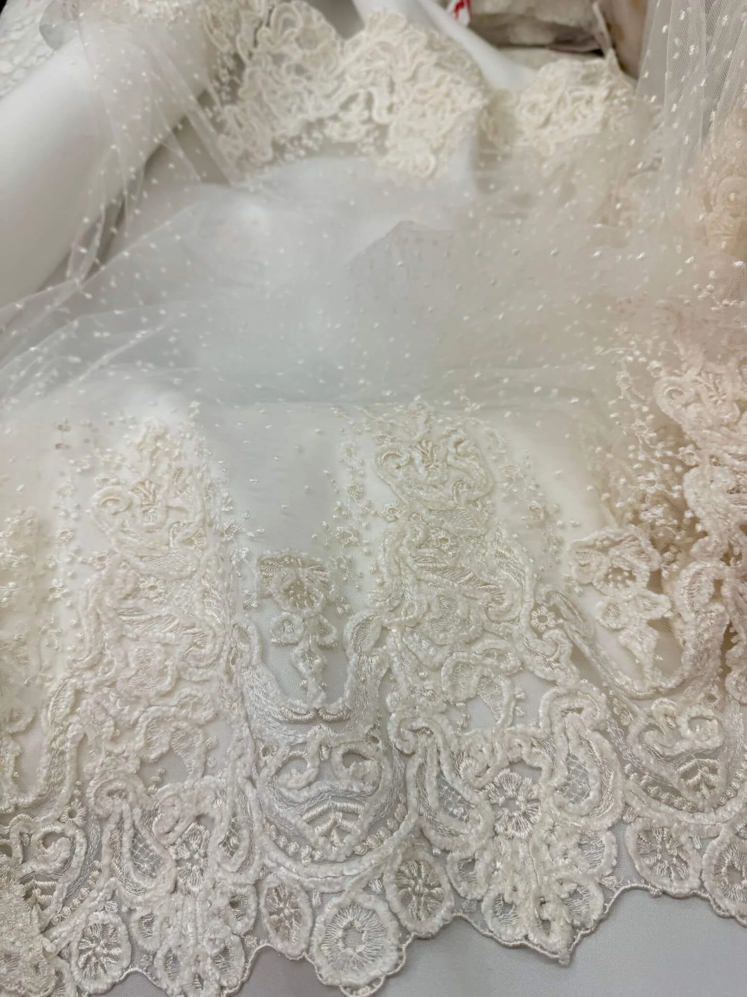 Tulle brodé blanc cassé-entier