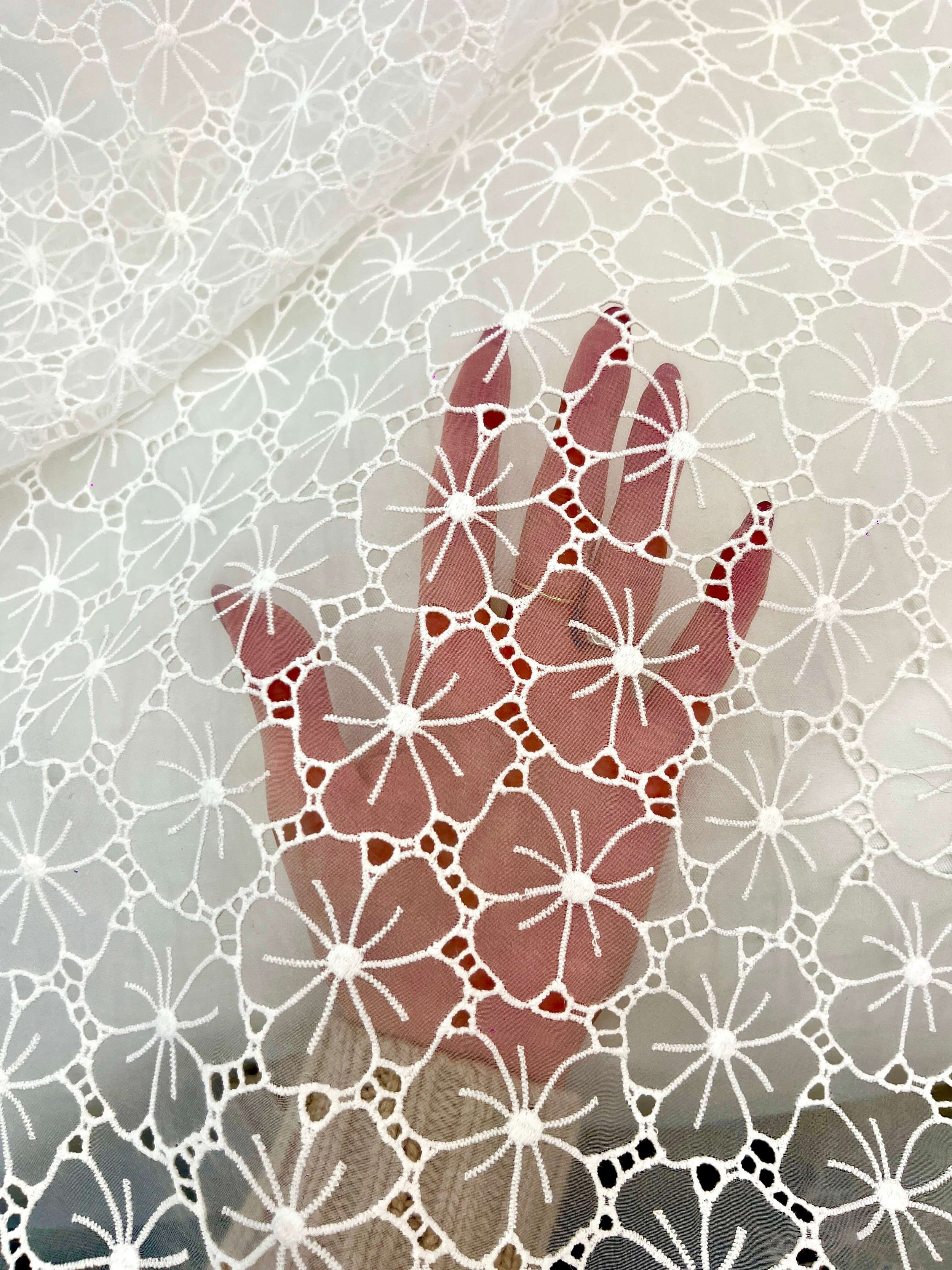 Off-white embroidered organza with floral motif-transparent