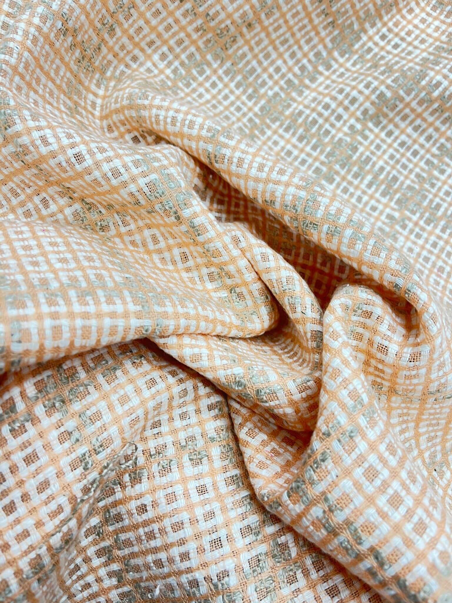 Tissu tweed plat à gros carreaux orange