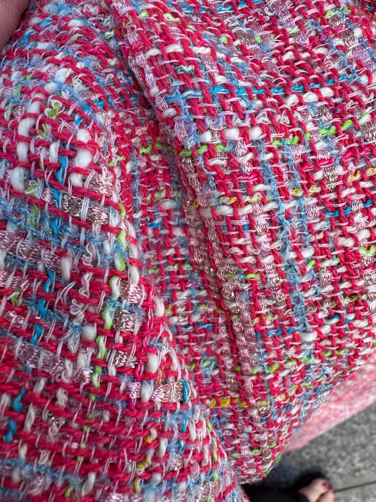 Tissu tweed multicolore fuchsia