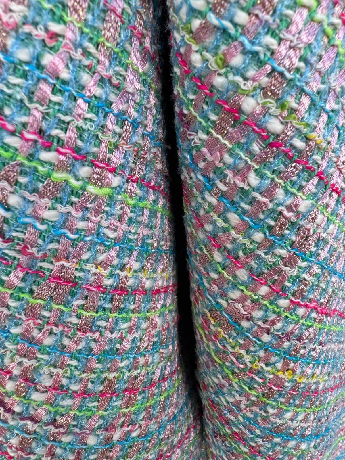 Tissu tweed multicolore fuchsia vert