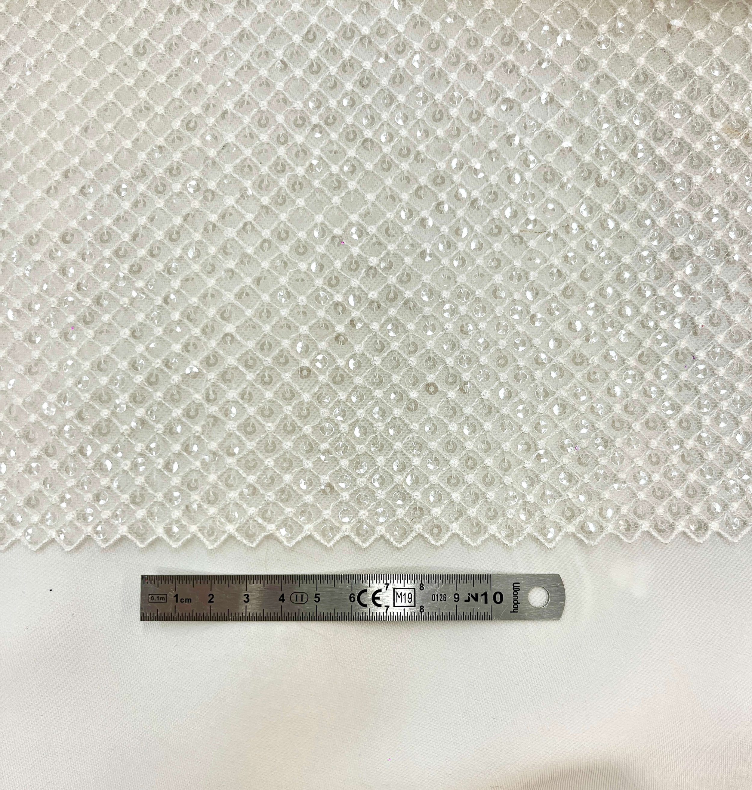 Off-white embroidered tulle with checkerboard sequins-measures