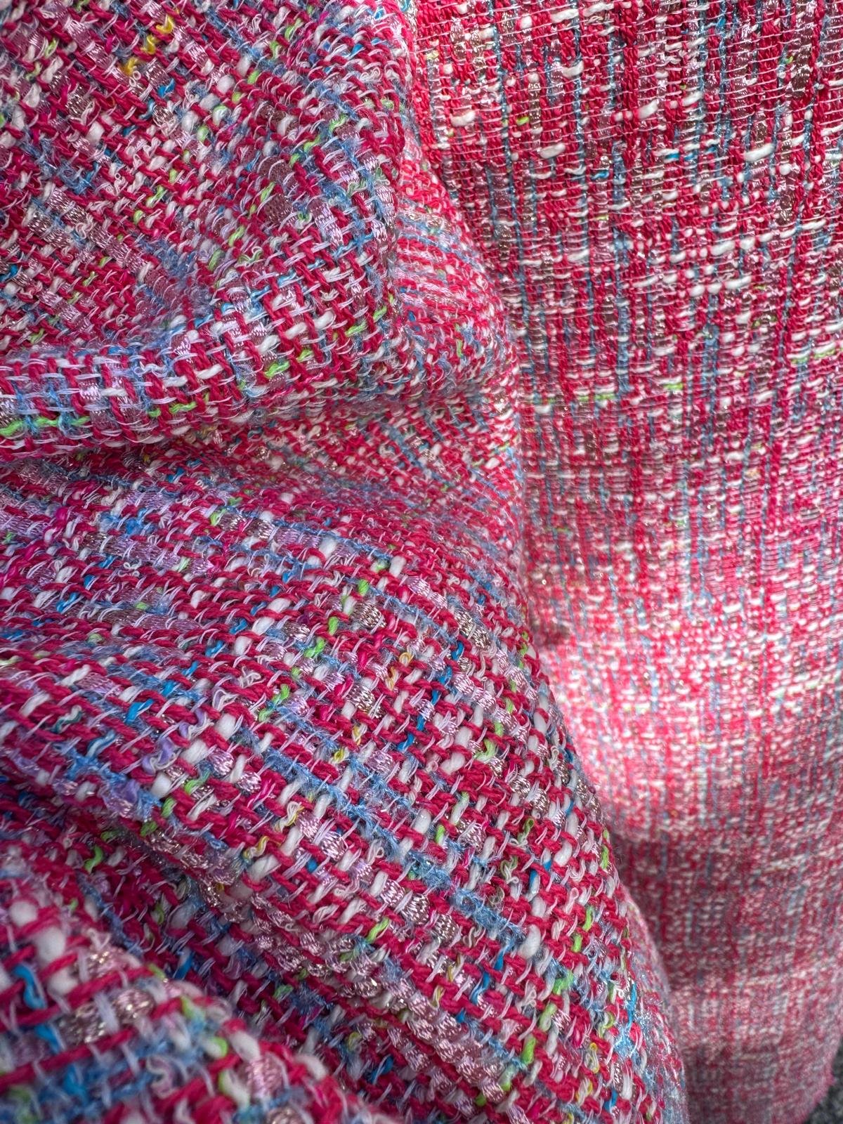 Tissu tweed multicolore fuchsia-relief