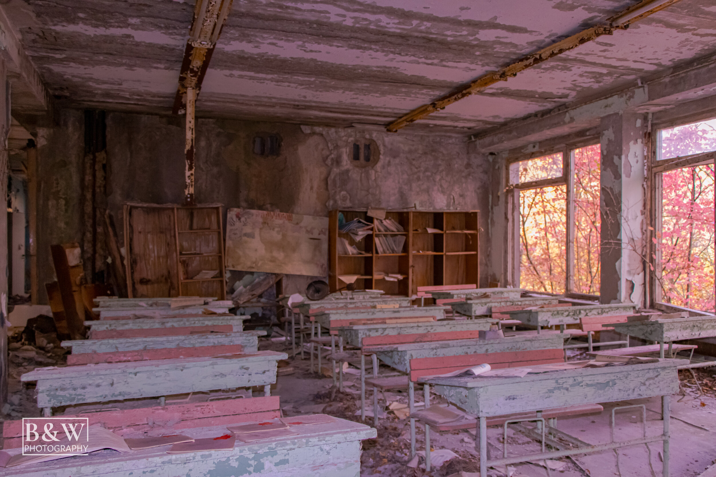 Abandoned and destroyed classroom