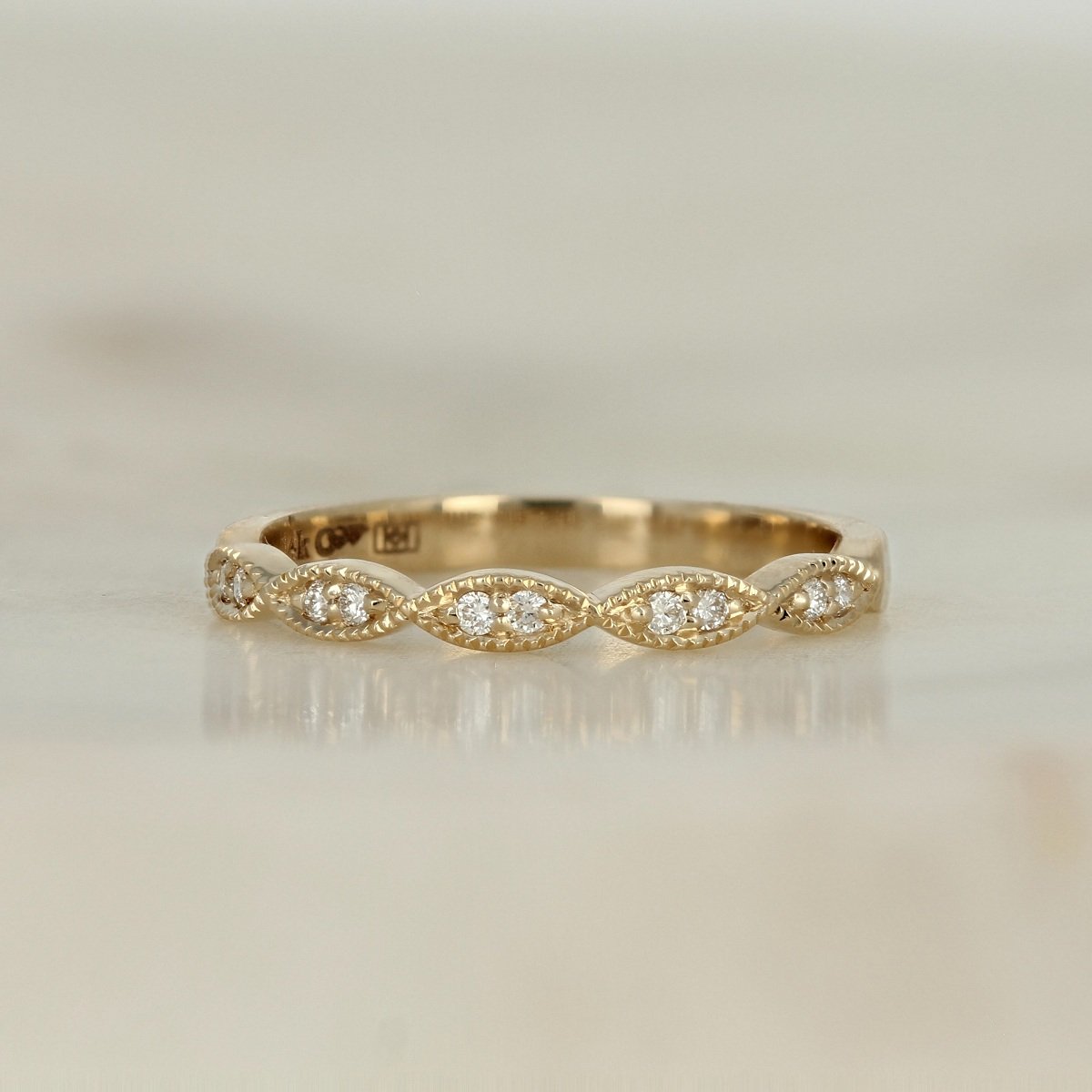 14k yellow gold diamond milgrain marquise wedding anniversary band ring