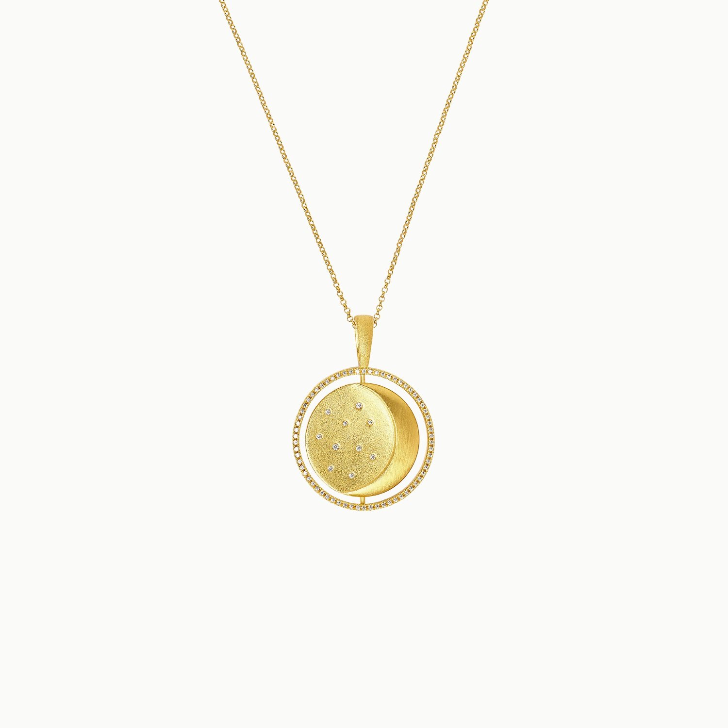 sterling silver 24k gold plate cubic zirconia cz sun moon spinner necklace