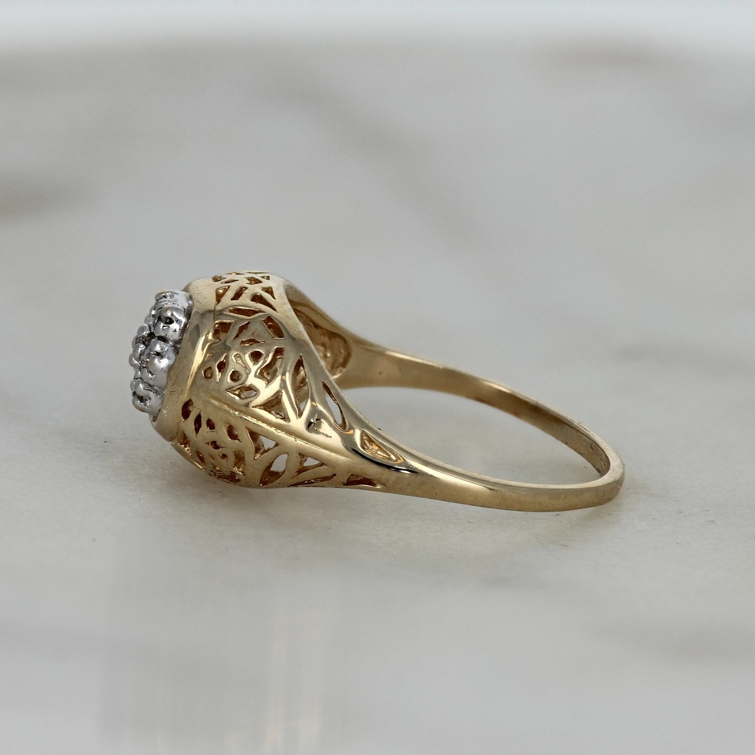 vintage estate 10k yellow gold 7 diamond cluster ring