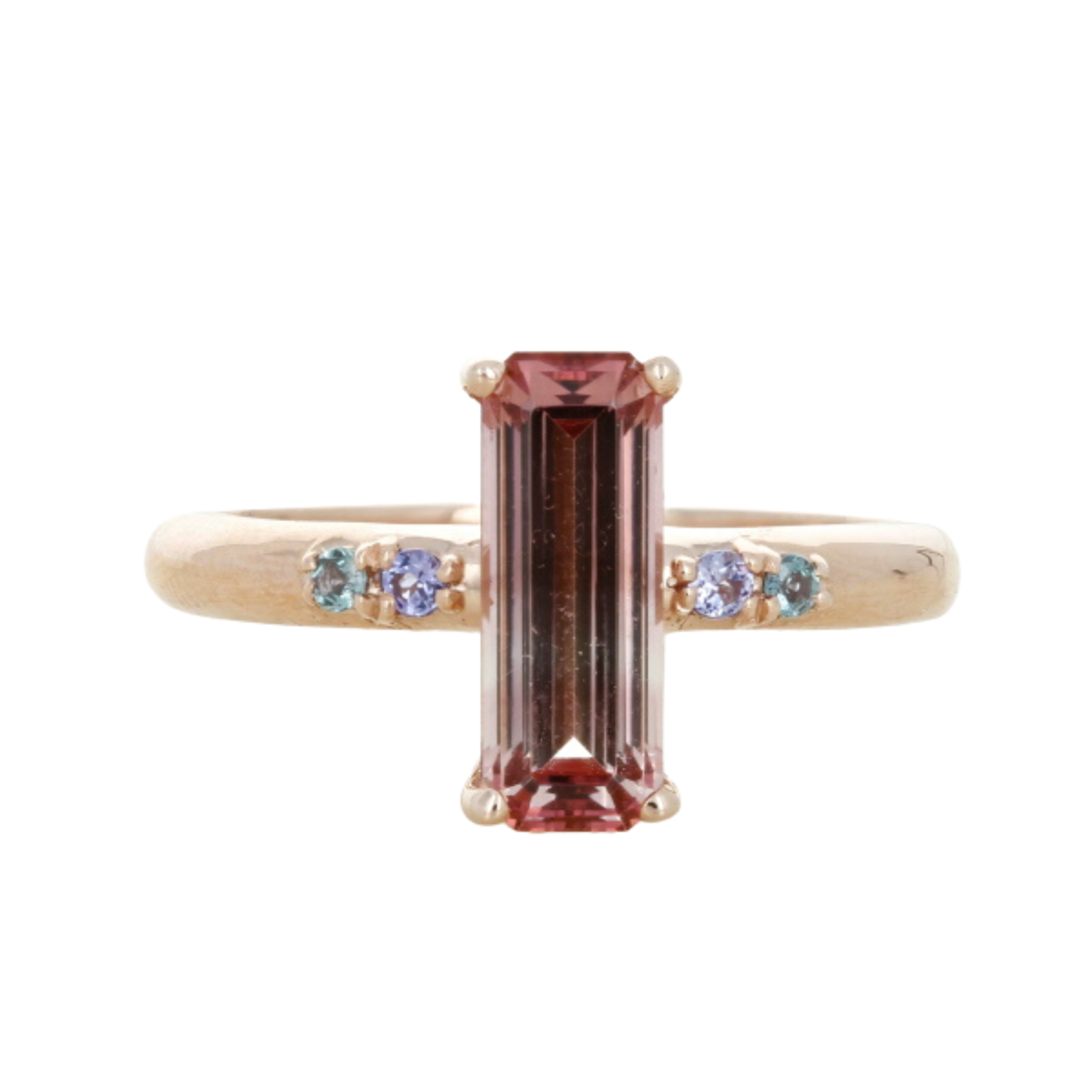 14k yellow gold pink tourmaline tanzanite alexandrite gemstone ring