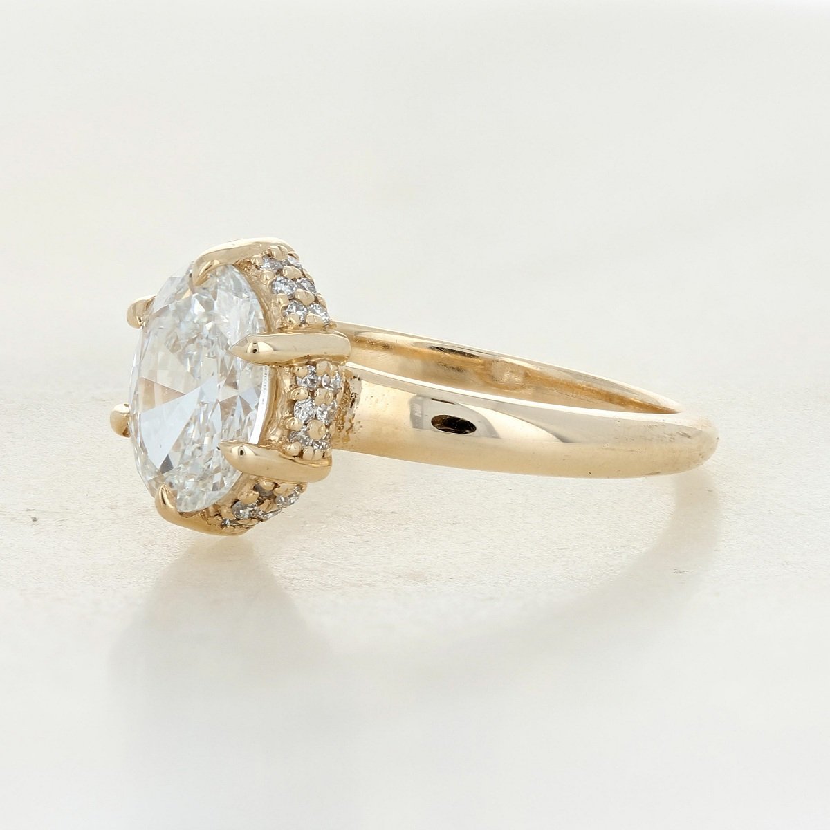 14k yellow gold pillow pave hidden halo oval lab grown engagement ring